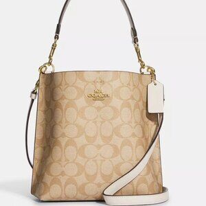 Coach CA582 Mollie Bucket Bag 22 In Signature Canvas & Leather Light Khaki NWT F